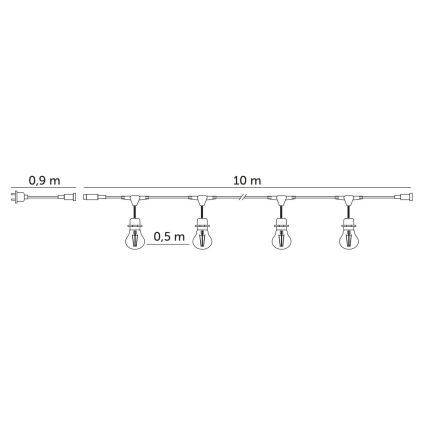 LED Kültéri dekoratív lánc BAJA ST64 20xE27/1W/230V 10,9m IP44 meleg fehér