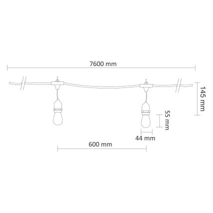 LED Kültéri dekoratív lánc PARTY NEON 7,6 m 10xE27/0,6W/36V IP44