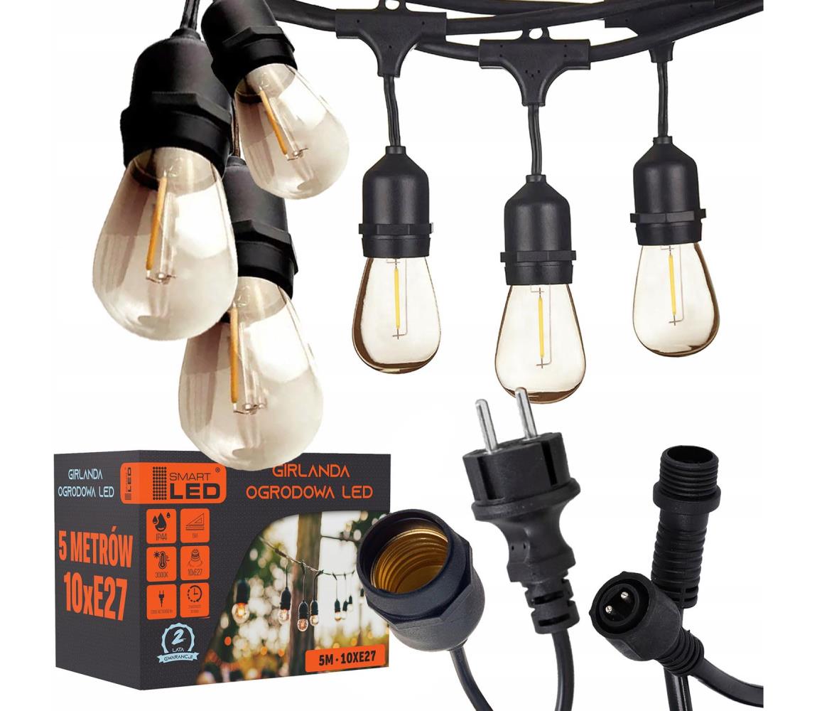 SmartLED LED kültéri díszfüzér 10xE27/1W/230V 6,44 m IP44 fekete 4531