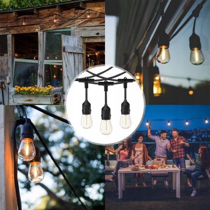 LED kültéri díszfüzér 10xE27/1W/230V 6,44 m IP44 fekete