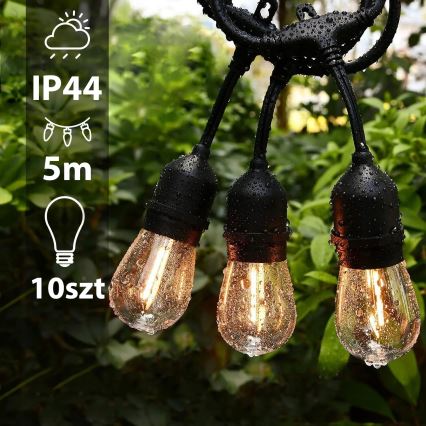 LED kültéri díszfüzér 10xE27/1W/230V 6,44 m IP44 fekete