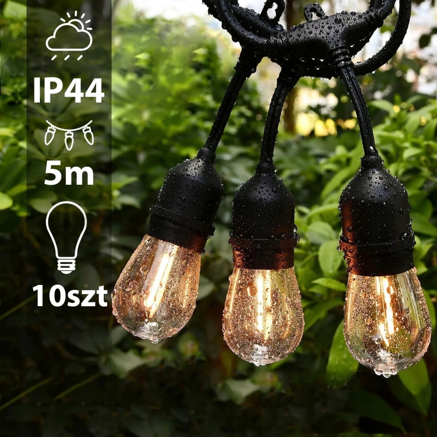 LED kültéri díszfüzér 10xE27/1W/230V 6,44 m IP44 fekete