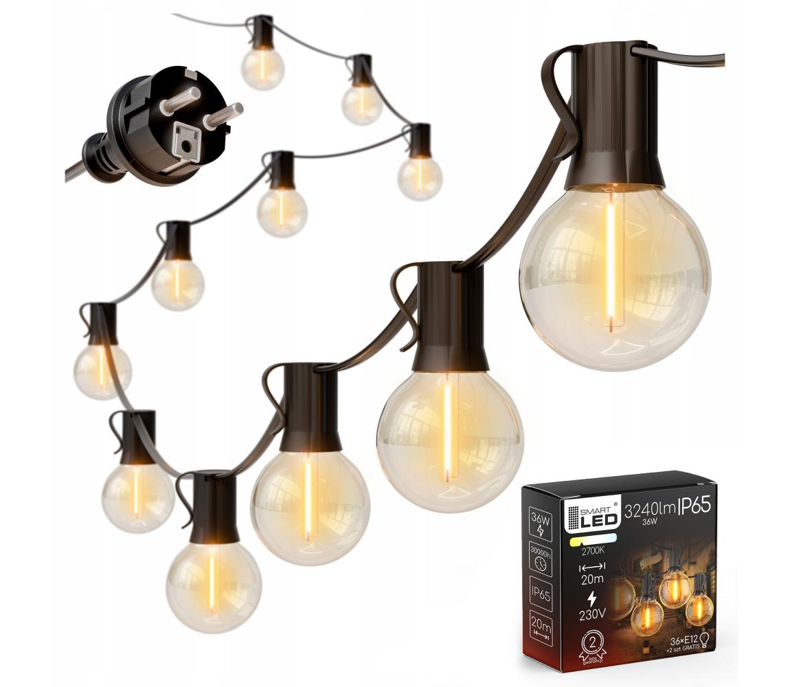 SmartLED LED kültéri díszfüzér 36xE12/1W/230V 22,35 m IP65 fekete 4452