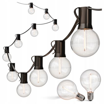 LED kültéri díszlánc 20xE12/1W/230V 20 m IP65 fekete