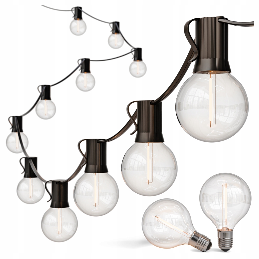 LED kültéri díszlánc 20xE12/1W/230V 20 m IP65 fekete