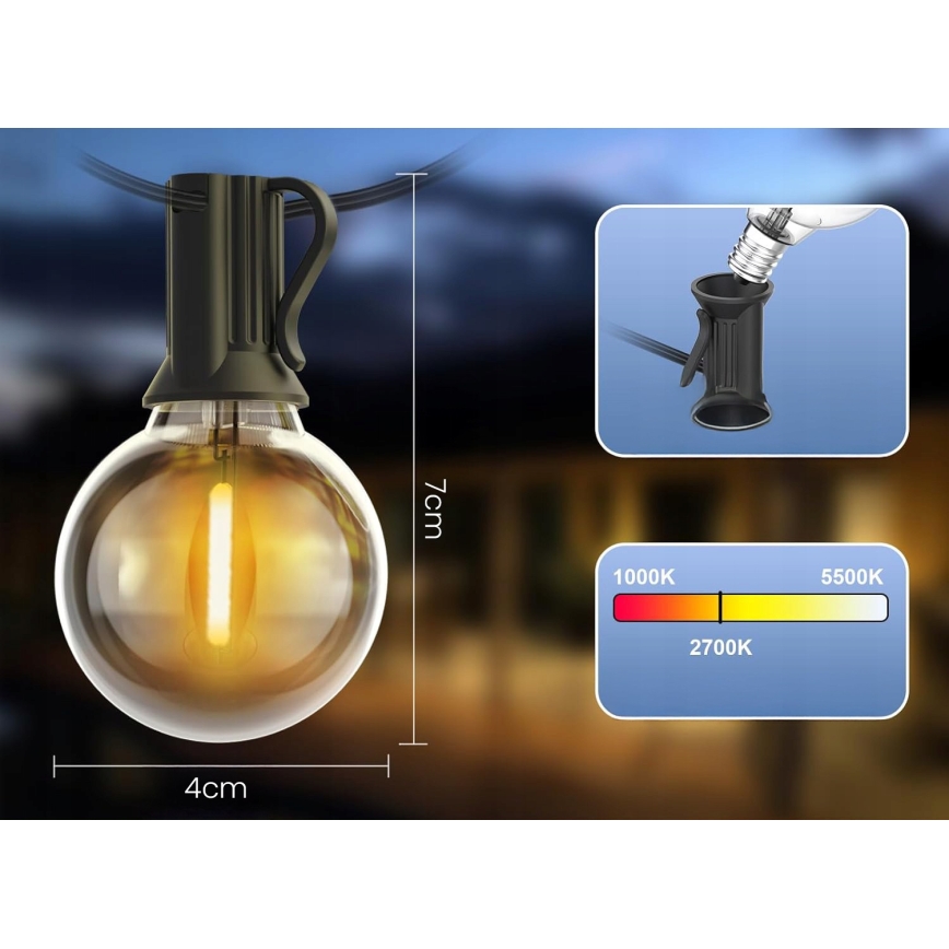 LED kültéri díszlánc 20xE12/1W/230V 20 m IP65 fekete