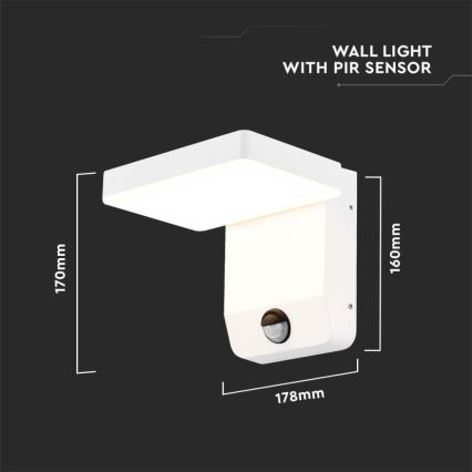LED Kültéri flexibilis fali lámpa érzékelővel LED/17W/230V IP65 4000K fehér
