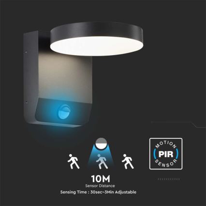 LED Kültéri flexibilis fali lámpa érzékelővel LED/17W/230V IP65 4000K fekete