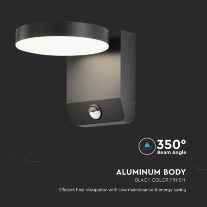 LED Kültéri flexibilis fali lámpa érzékelővel LED/17W/230V IP65 4000K fekete