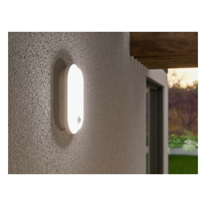 LED kültéri fali lámpa mozgás- és szürkületérzékelővel OVAL LED/10W/230V IP65 fehér