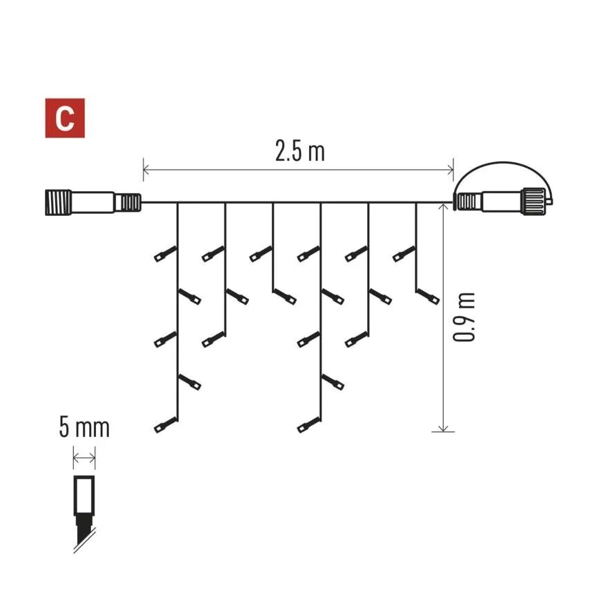 LED kültéri fényfüzér 100xLED/2,5x0,9m IP44 meleg fehér
