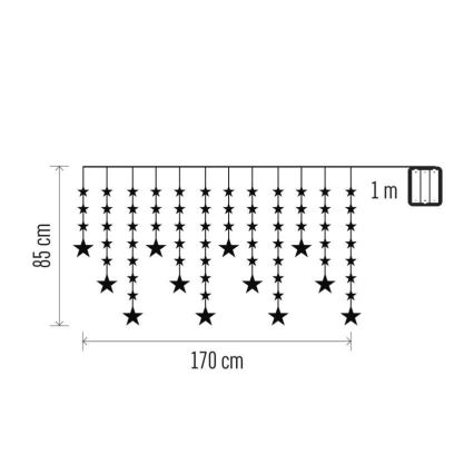 LED kültéri fényfüzér 120 LED 3xAA 1,7 m IP44 meleg fehér