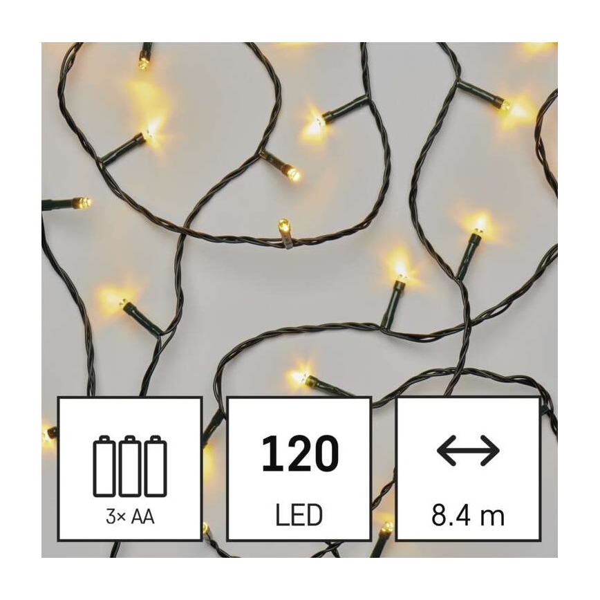 LED kültéri fényfüzér 120xLED/3xAA 8,9 m IP44 meleg fehér