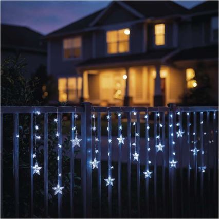 LED kültéri fényfüzér 120×LED/8 funkció 3×AA 1,7 m IP44 hideg fehér