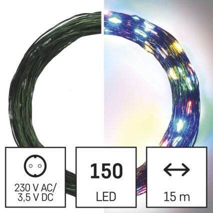LED kültéri fényfüzér, 150 LED, 20 m, IP44, többszínű