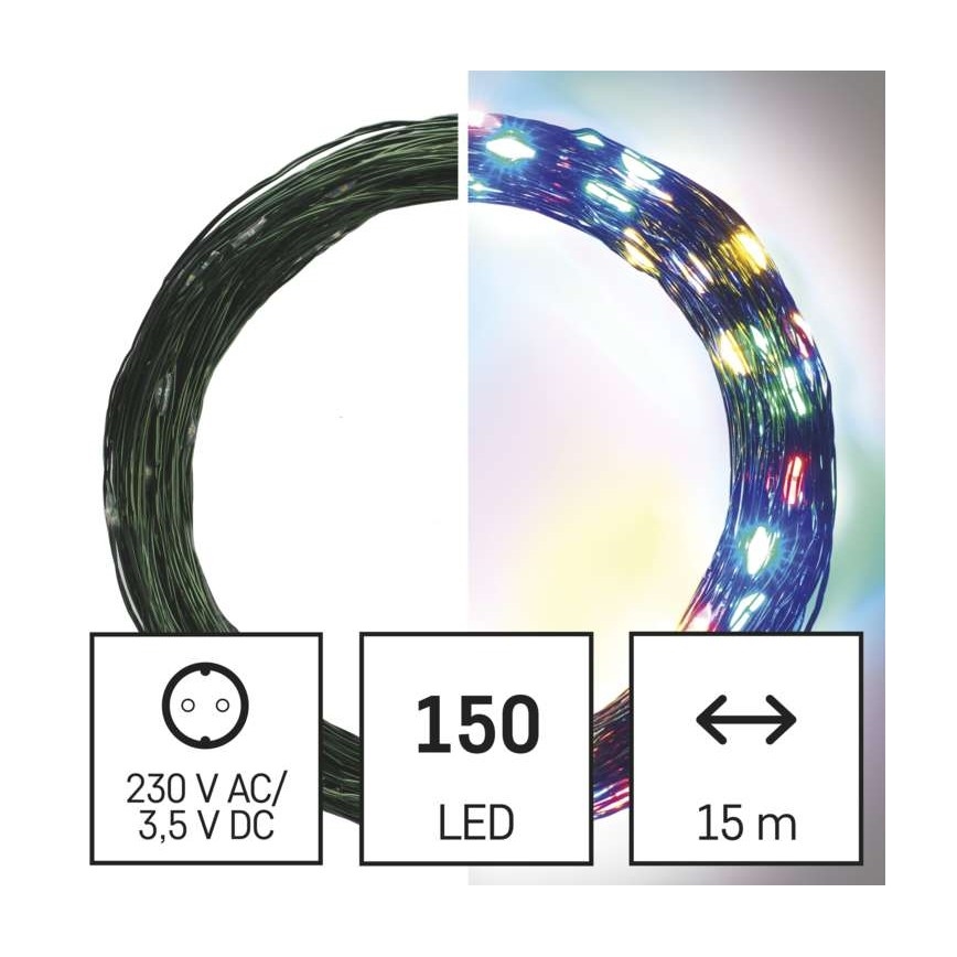 LED kültéri fényfüzér, 150 LED, 20 m, IP44, többszínű