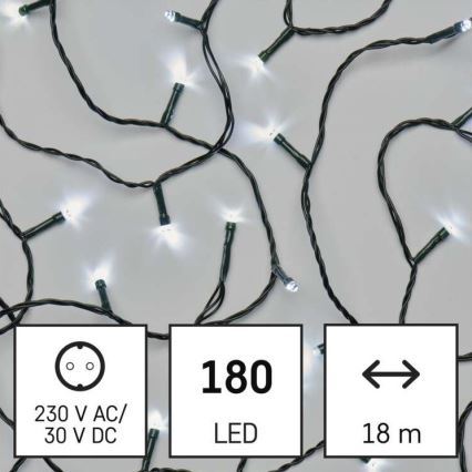 LED kültéri fényfüzér, 180 LED, 8 üzemmód, 23 m, IP44, hideg fehér