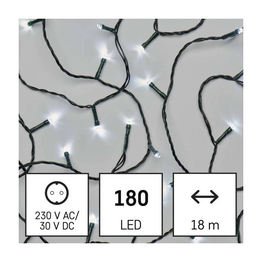 LED kültéri fényfüzér, 180 LED, 8 üzemmód, 23 m, IP44, hideg fehér