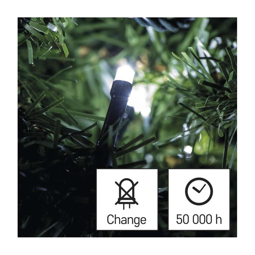 LED kültéri fényfüzér, 180 LED, 8 üzemmód, 23 m, IP44, hideg fehér