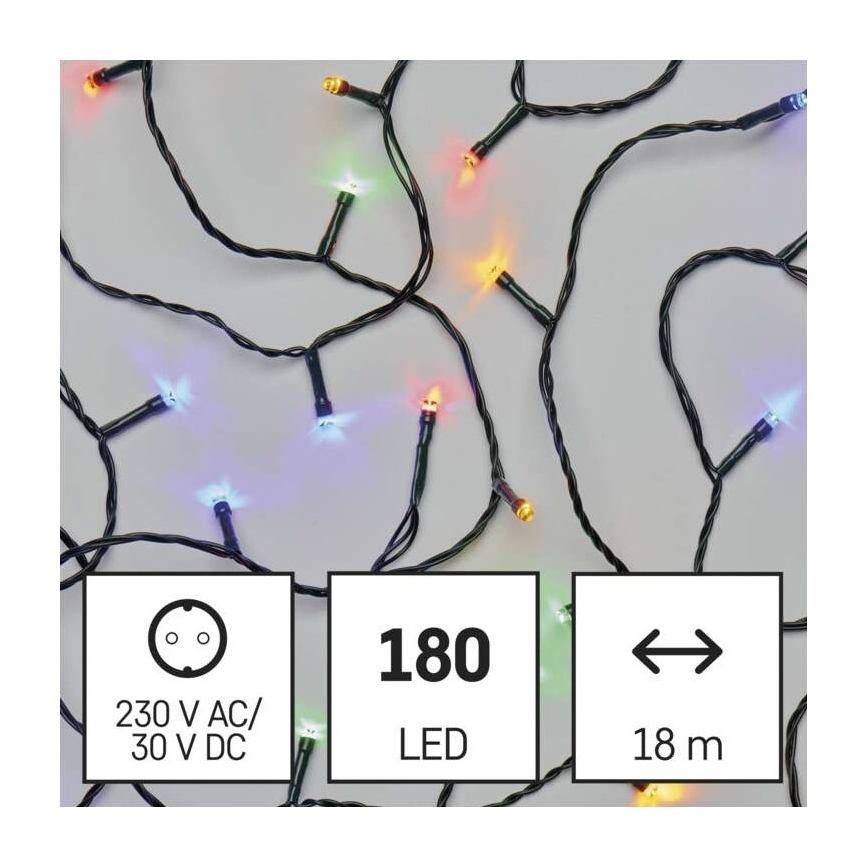LED kültéri fényfüzér 180×LED / 23 m, IP44, többszínű