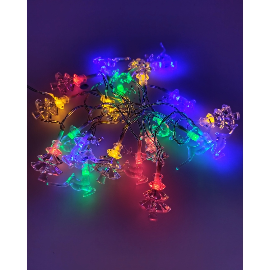 LED kültéri fényfüzér, 20 LED, 2×AA, 2,2 m, IP44, többszínű – fenyő- és rénszarvasmotívumokkal