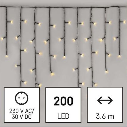 LED  kültéri fényfüzér 200xLED/8 üzemmód 8,6m IP44 meleg fehér