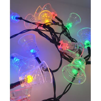 LED kültéri fényfüzér 20xLED/2xAA 2,2 m IP44 többszínű harangocskák