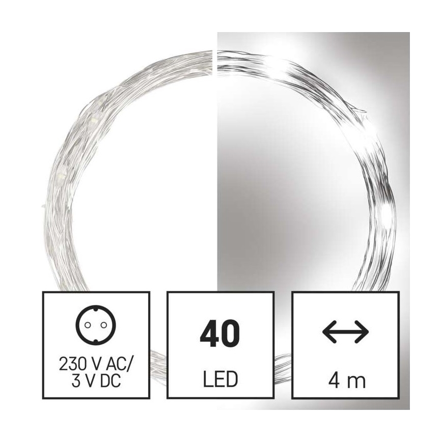 LED kültéri fényfüzér, 40 LED, 9 m, IP44, hideg fehér