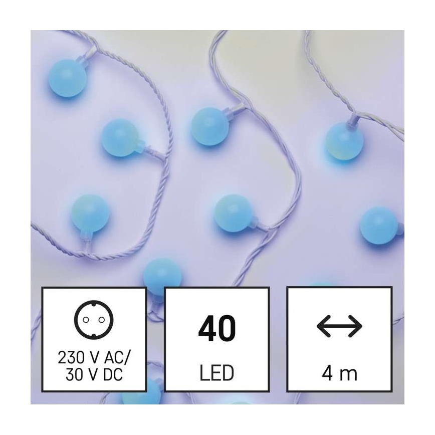 LED kültéri fényfüzér, 40 LED, 9 m, IP44, kék