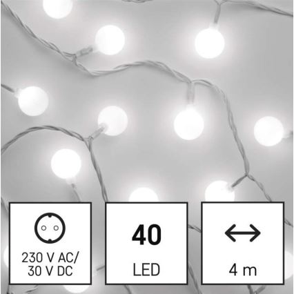 LED kültéri fényfüzér 40xLED/9m IP44 hideg fehér
