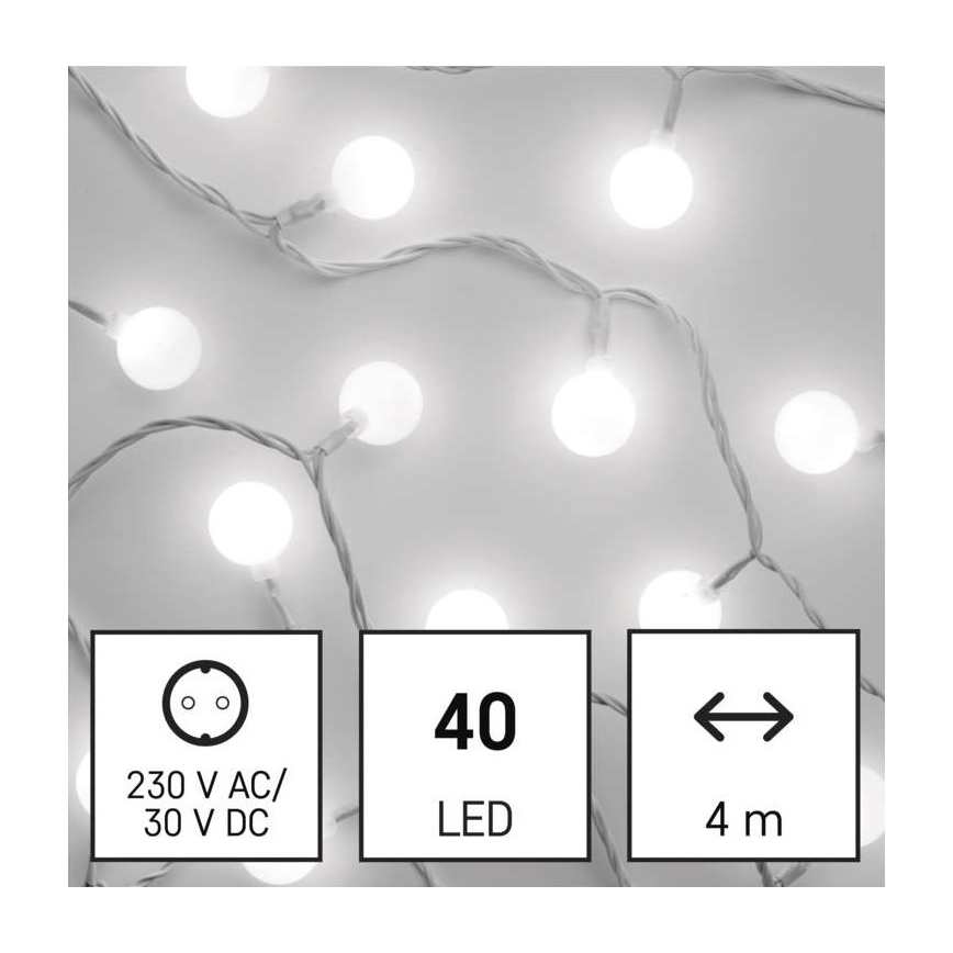 LED kültéri fényfüzér 40xLED/9m IP44 hideg fehér