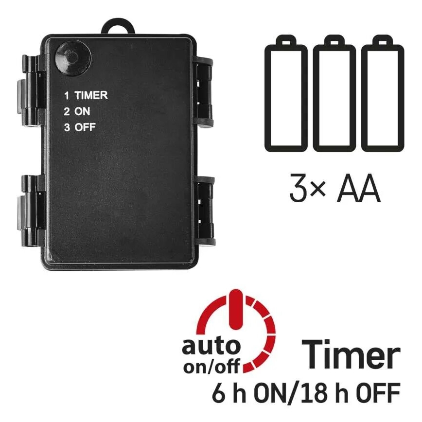 LED kültéri fényfüzér 40×LED/3×AA 3,3 m IP44 hideg fehér