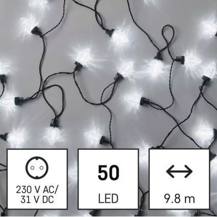 LED kültéri fényfüzér, 50 LED, 8 üzemmód, 14,8 m, IP44, hideg fehér