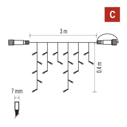 LED kültéri fényfüzér 50xLED/3x0,4m IP44 meleg fehér