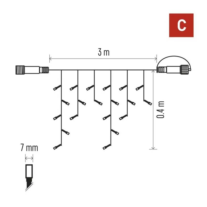 LED kültéri fényfüzér 50xLED/3x0,4m IP44 meleg fehér
