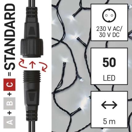 LED kültéri  fényfüzér 50xLED/5m IP44 hideg fehér