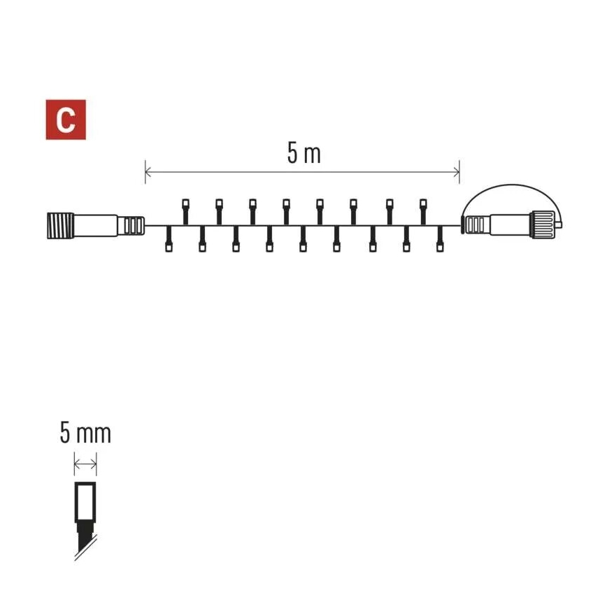 LED kültéri  fényfüzér 50xLED/5m IP44 hideg fehér