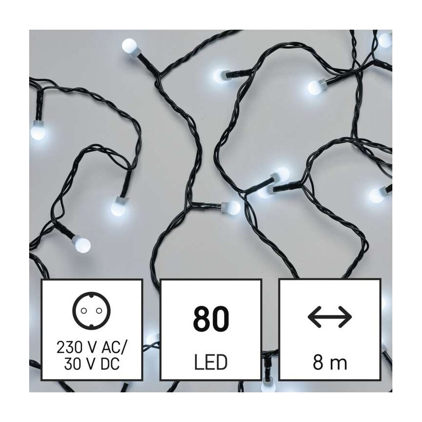 LED kültéri fényfüzér 80 LED / 13 m, IP44, hideg fehér