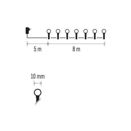 LED kültéri fényfüzér 80 LED / 13 m, IP44, hideg fehér