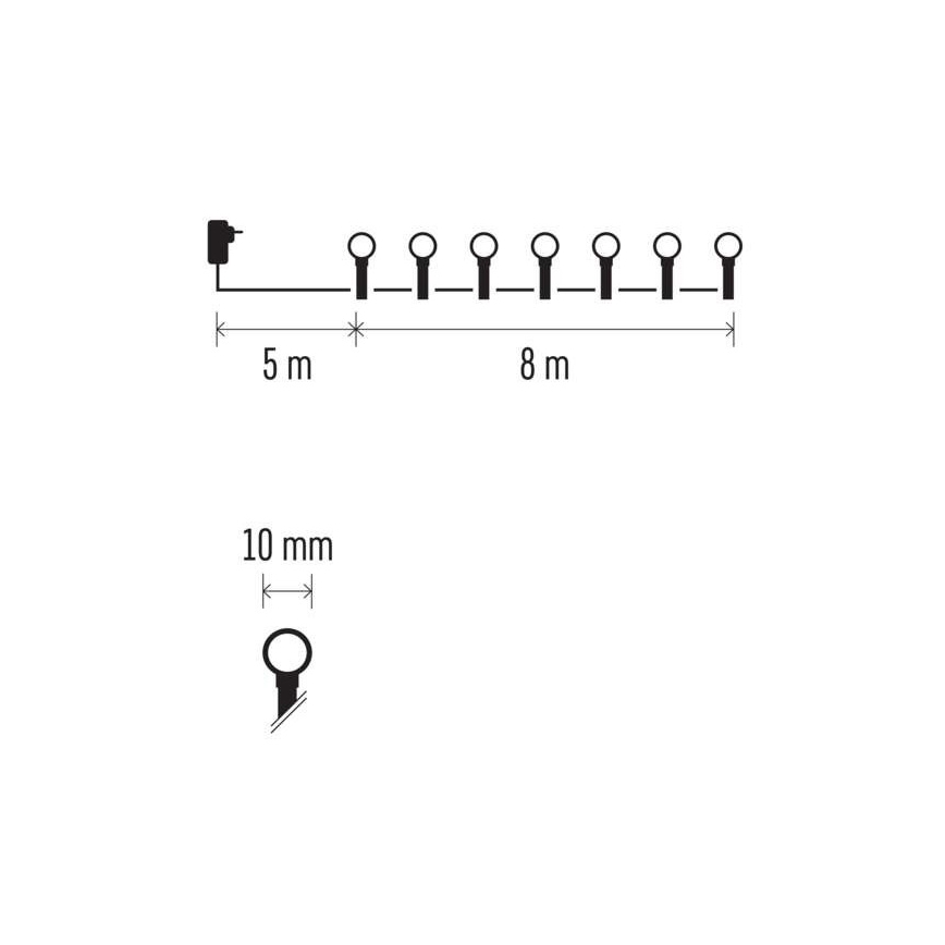 LED kültéri fényfüzér 80 LED / 13 m, IP44, hideg fehér