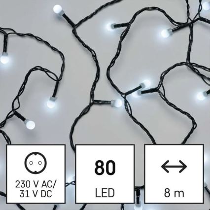 LED kültéri fényfüzér 80 LED/8 funkció 13 m hideg fehér IP44