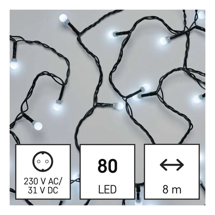 LED kültéri fényfüzér 80 LED/8 funkció 13 m hideg fehér IP44