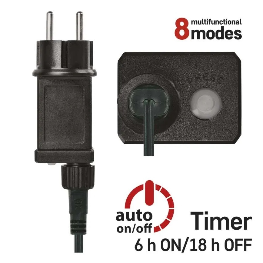 LED kültéri fényfüzér 80 LED/8 funkció 13 m hideg fehér IP44