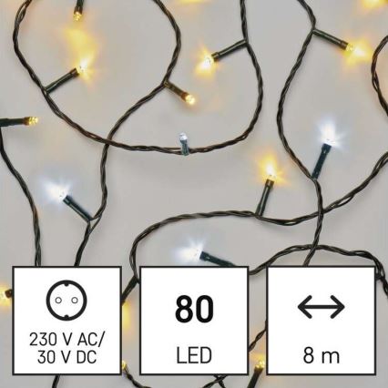 LED kültéri fényfüzér 80xLED/13m IP44 meleg/hideg fehér