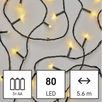 LED  kültéri fényfüzér 80xLED/3xAA 6,1m IP44 meleg fehér