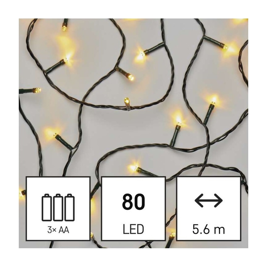 LED  kültéri fényfüzér 80xLED/3xAA 6,1m IP44 meleg fehér