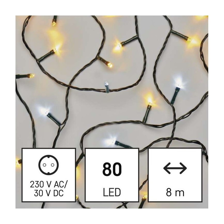 LED kültéri fényfüzér, 80× LED, 2 üzemmód, 13 m, IP44, meleg/hideg fehér