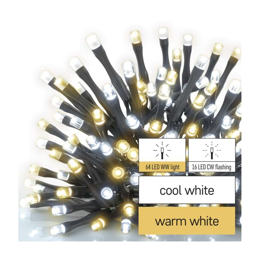 LED kültéri fényfüzér, 80× LED, 2 üzemmód, 13 m, IP44, meleg/hideg fehér