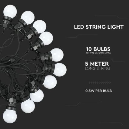 LED kültéri fényfüzér STRING 5m 10xLED/0,5W/230V IP44 3000K