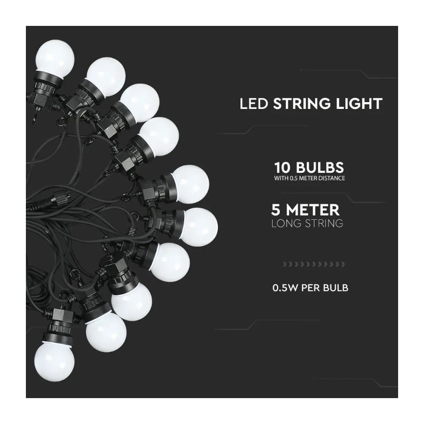 LED kültéri fényfüzér STRING 5m 10xLED/0,5W/230V IP44 3000K